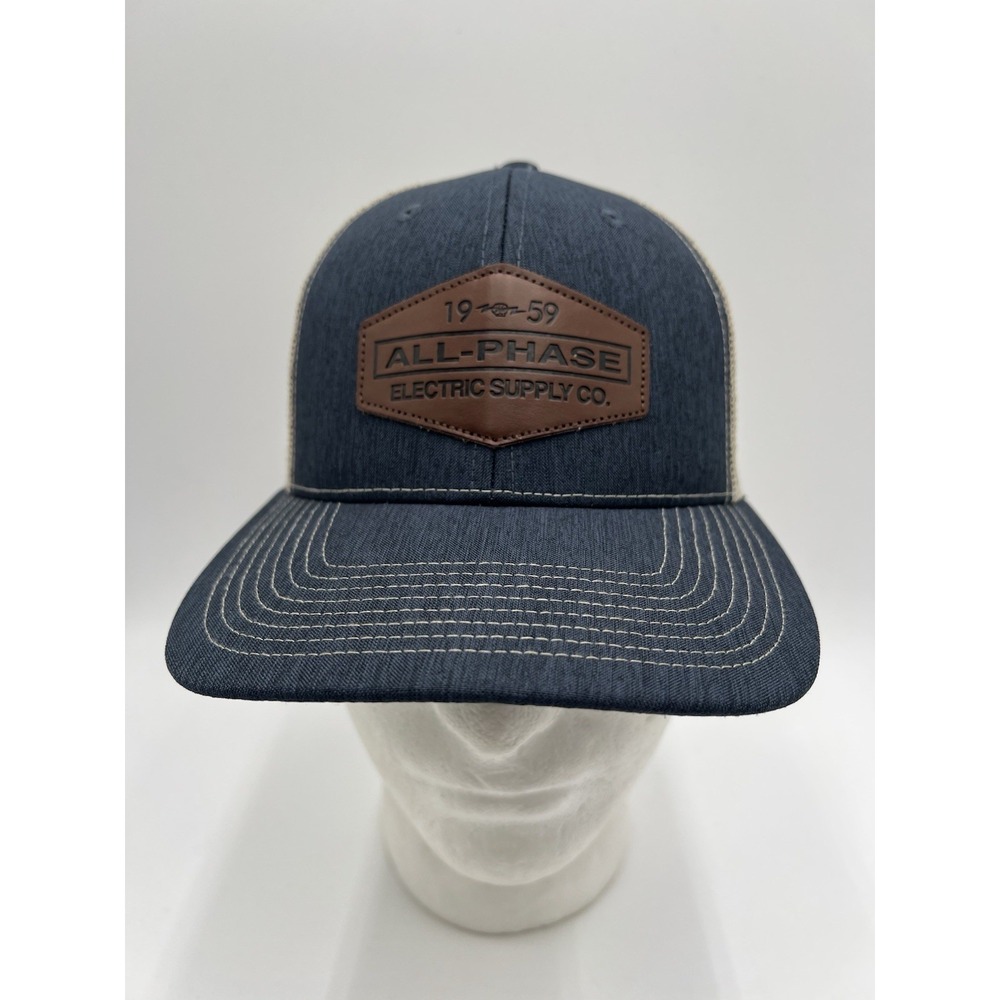 All-Phase Electric Supply Co Hat Snapback Blue Tan Mesh Leather Patch NWOT